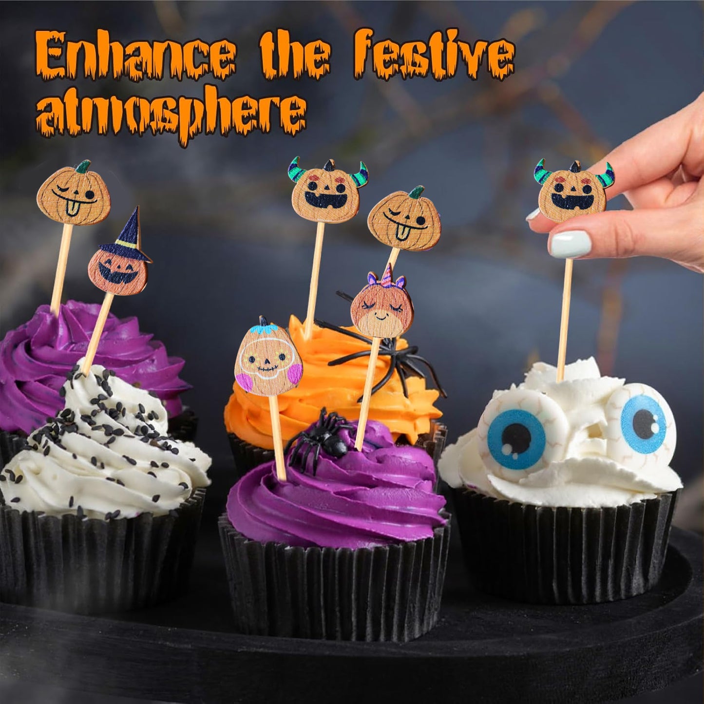 Halloween Cocktail Picks - 100 Bamboo Pumpkin Toothpicks