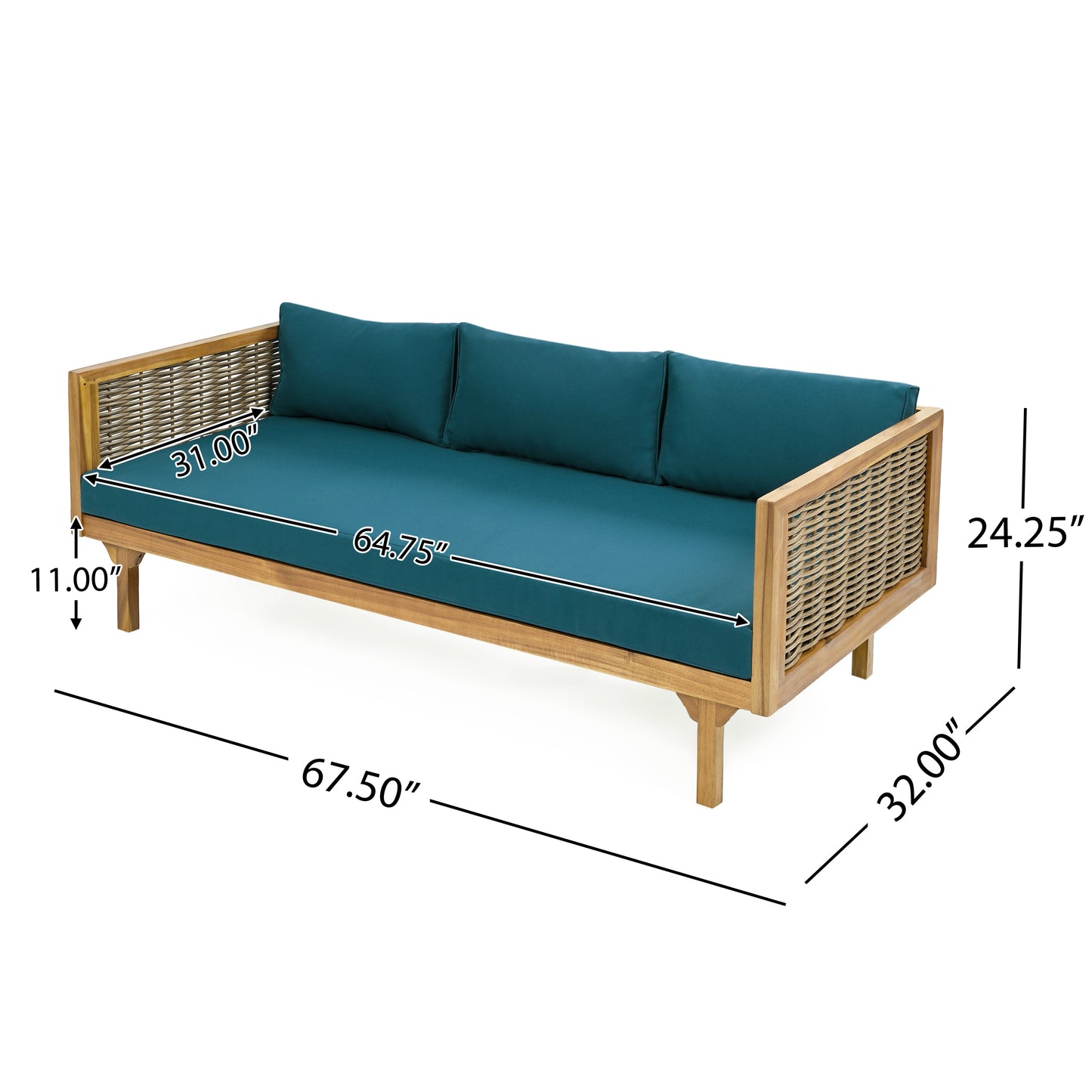 CLAREMONT 3 SEATER DAYBED WITH RATTAN ARMS TEAK CUSHION