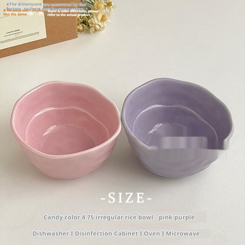 Candy Color Ceramic Rice Bowl - Irregular Modern Dinnerware for Adults