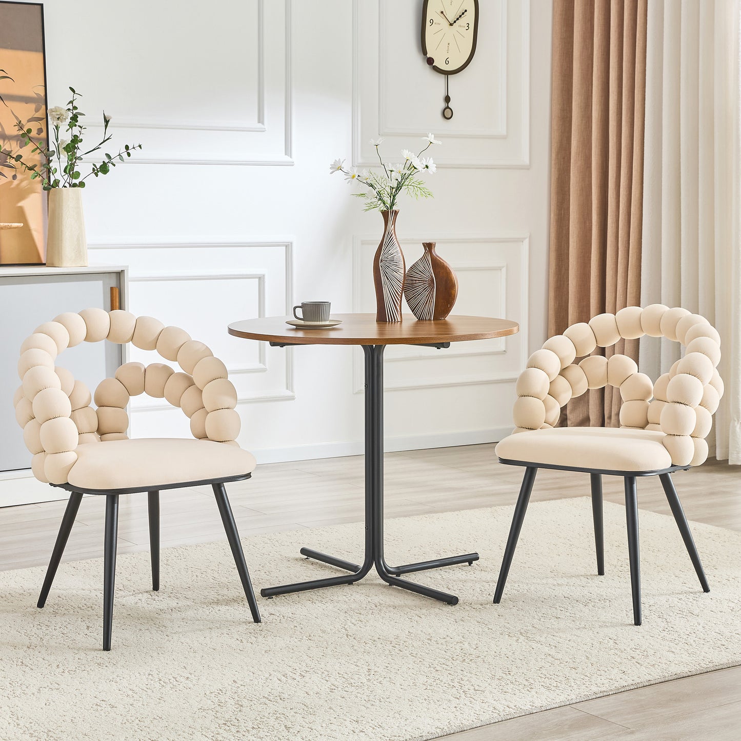 Set of 2 Beige Velvet Bubble Dining Chairs - Modern Accent Chairs