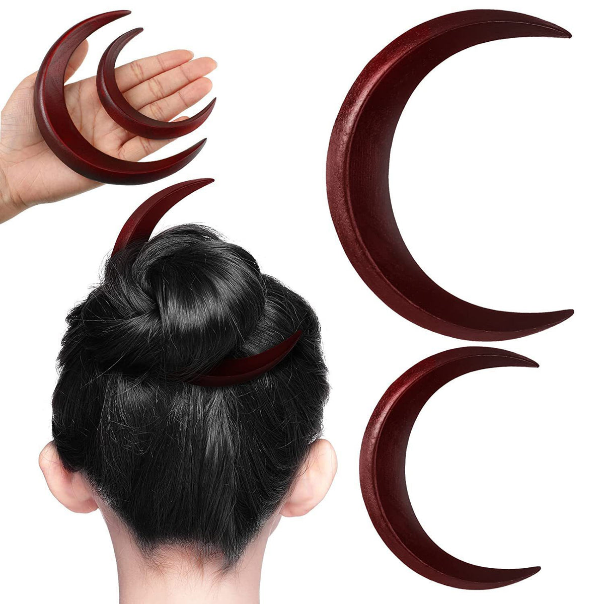 Wooden Crescent Hair Barrette - Black, Brown