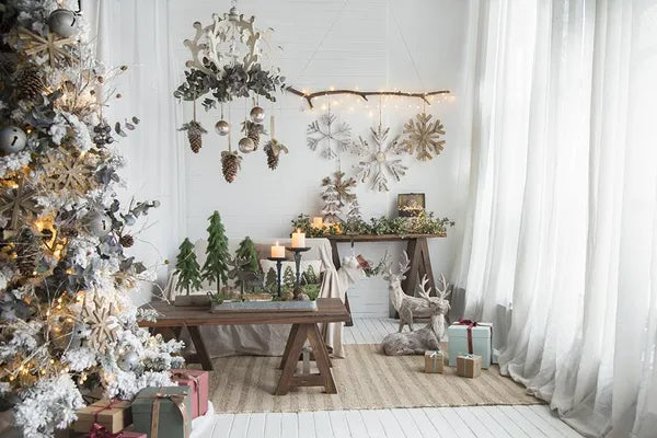 Large Fir Wood Snowflake Ornaments - Set of 2 for Holiday Decor
