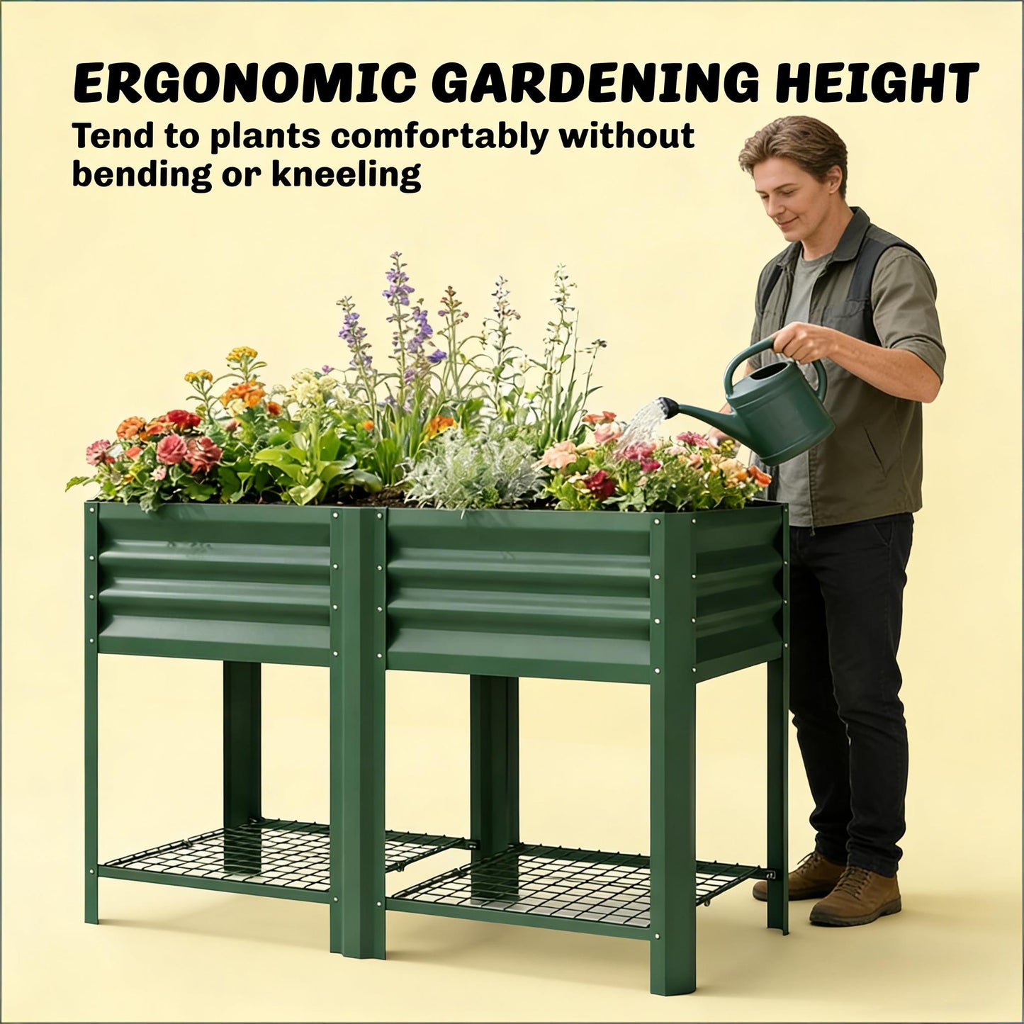 Elevated Planter Box - Outdoor Raised Garden Bed in Green