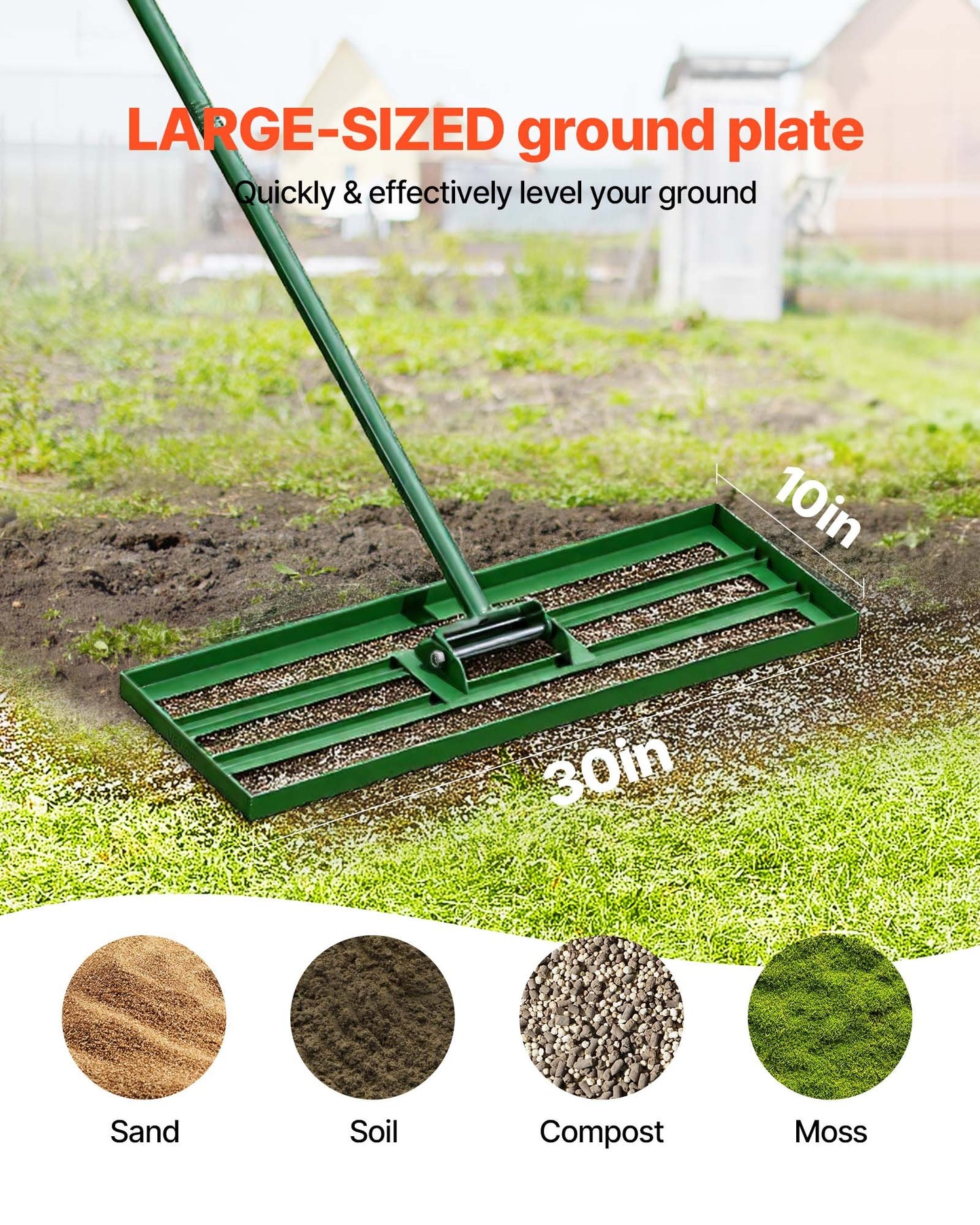Heavy-Duty Lawn Leveling Rake with 78-Inch Steel Handle - 30x10 Inch Garden Tool