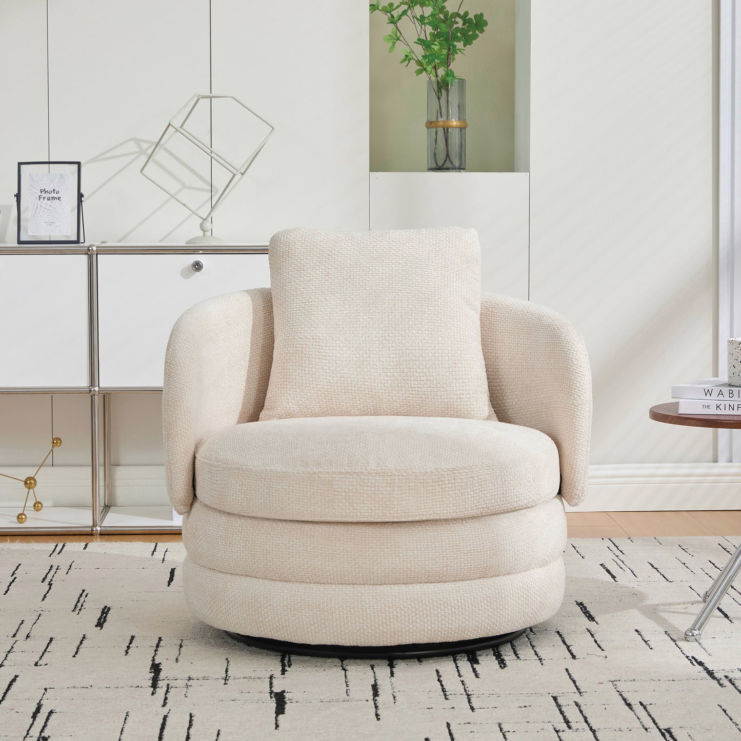 30" Modern Round 360° Swivel Barrel Accent Chair - Beige
