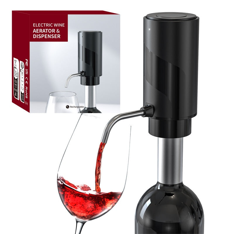 Electric Wine Decanter Pump Dispenser - One Touch Operation, 601-700ml, Black