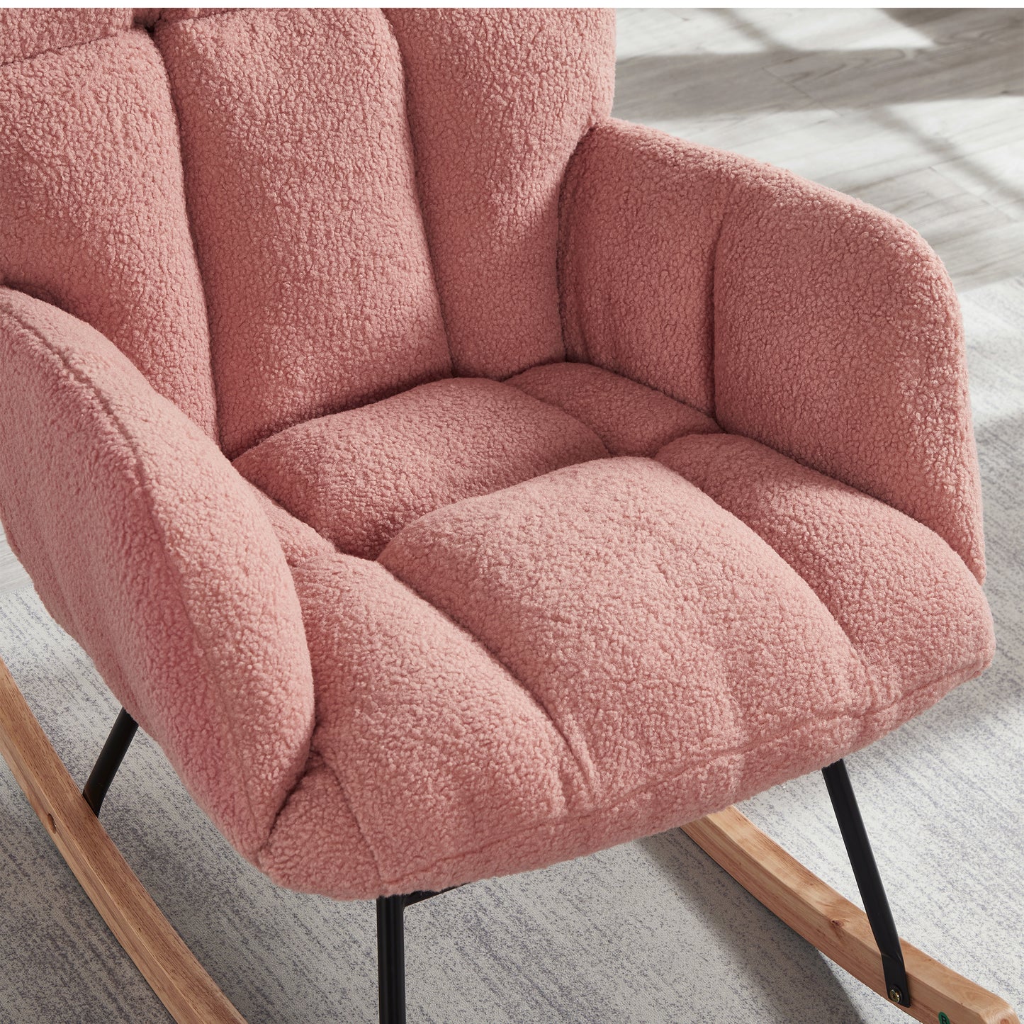 Tufted Upholstered Teddy Fabric Rocking Chair - Pink