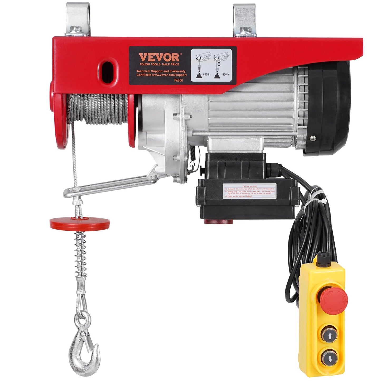 Electric Hoist Crane Winch 1320 lbs Capacity Wireless & Wired Remote Garden Tool