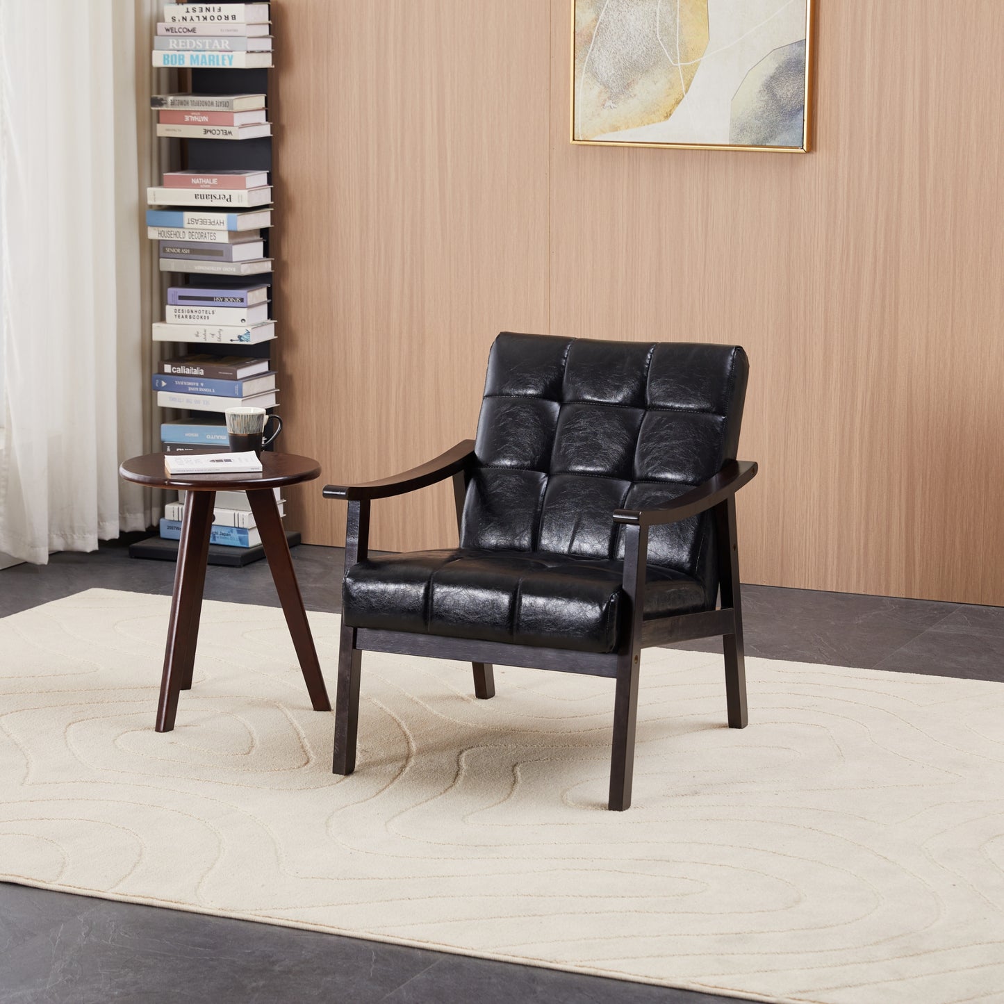 Modern High Back Armchair - Antique Black PU Leather