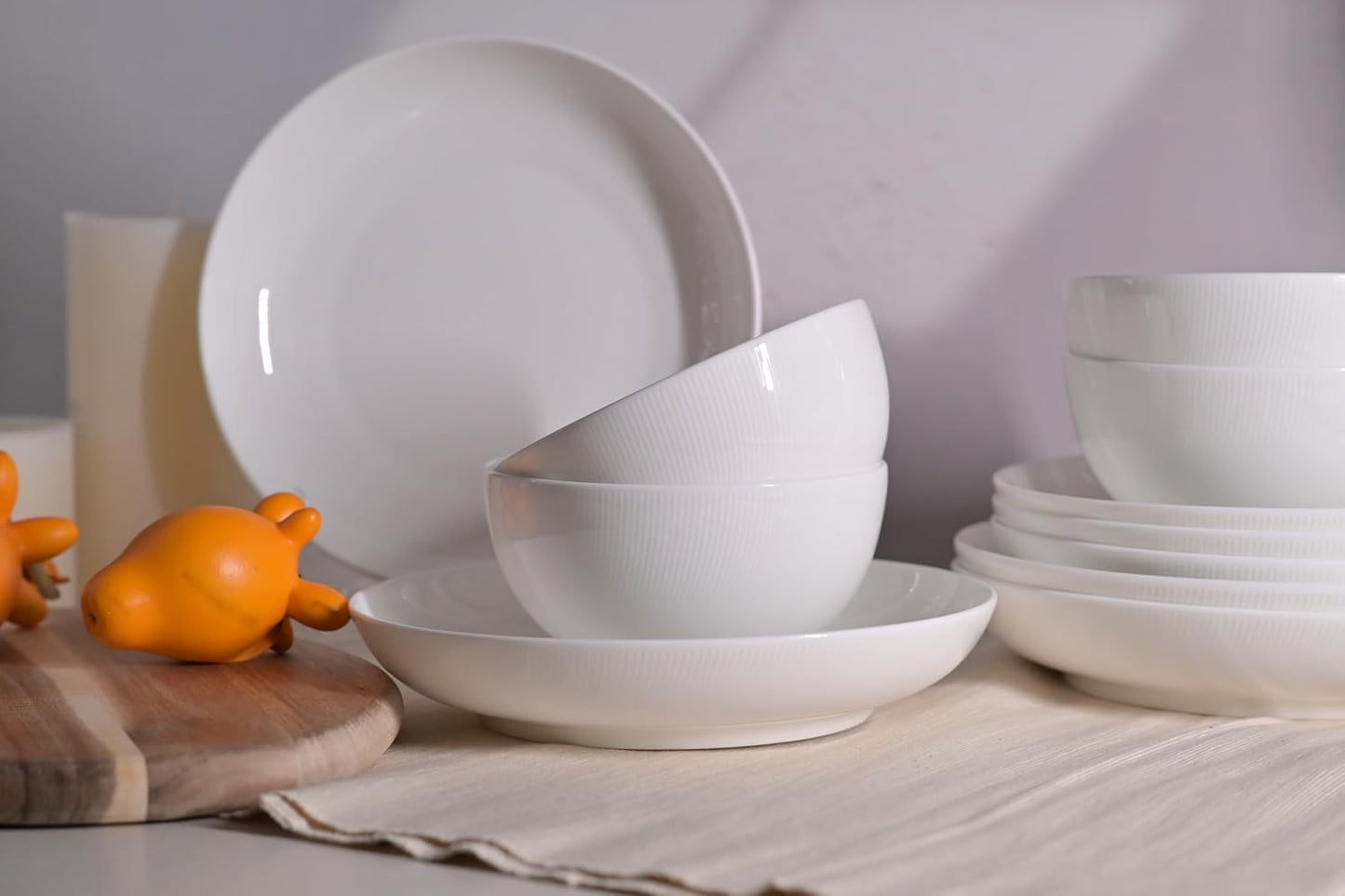 12-Piece Bone China Dinnerware Set - Service for 4, Ivory White