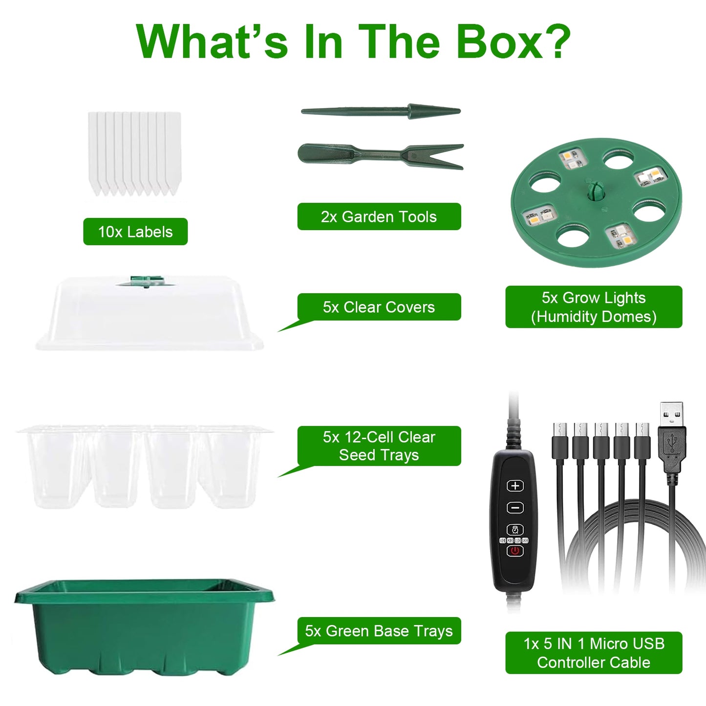 Seed Starter Tray Kit with Grow Lights Humidity Dome for Indoor Gardening
