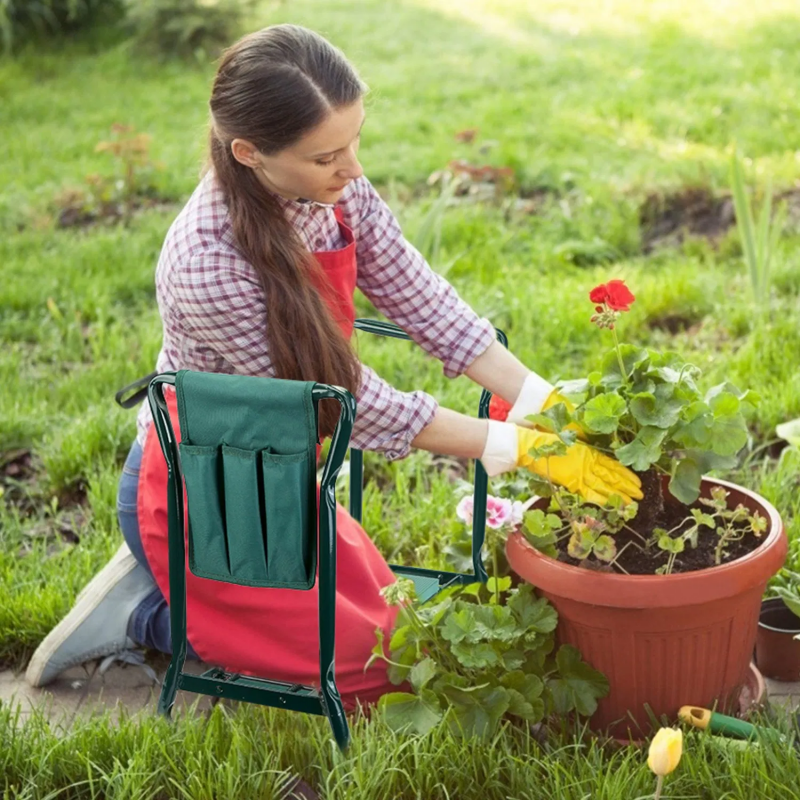 Foldable Garden Kneeler Seat with Cushions & Tool Pouch - Portable Gardening Tool