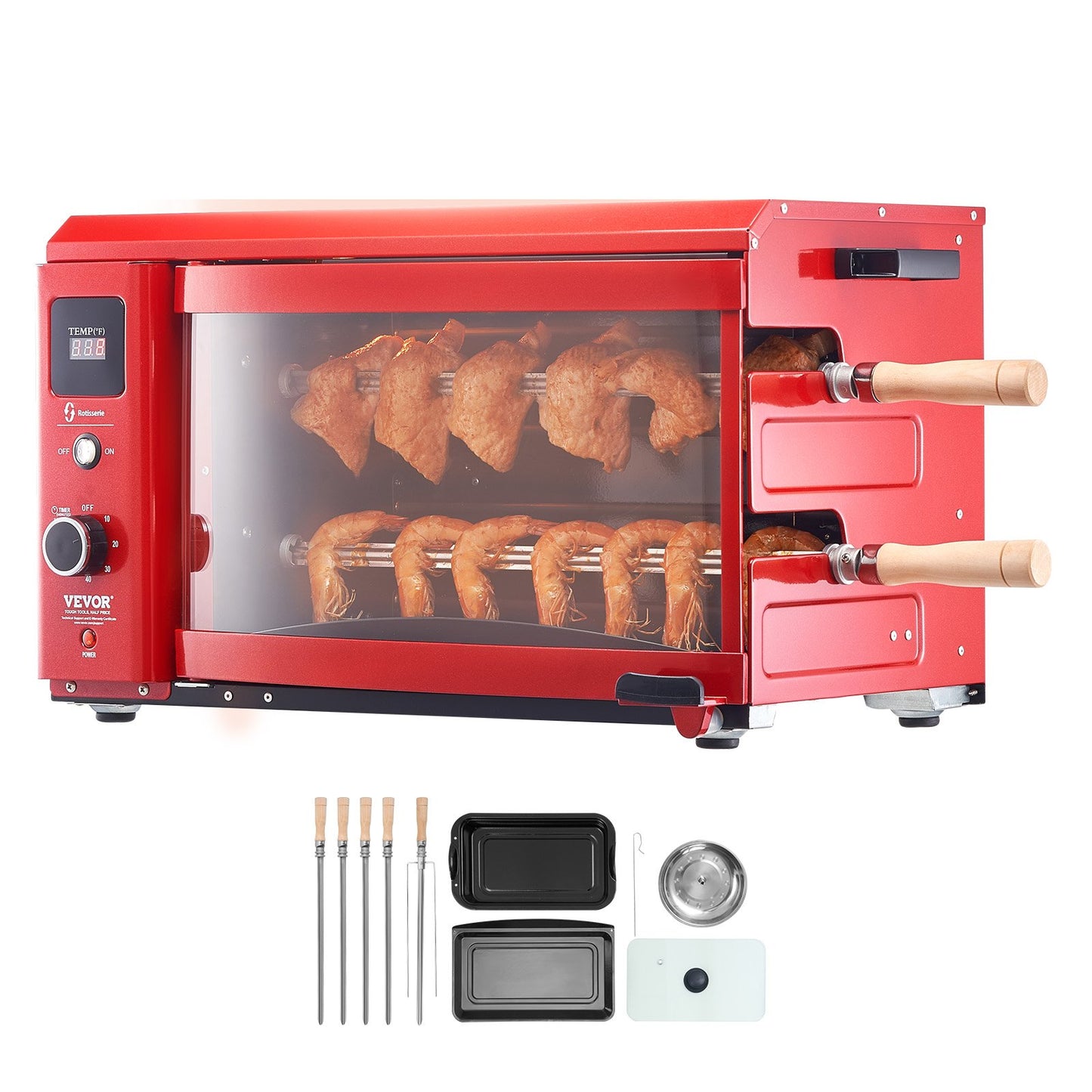 Electric Shawarma Grill Machine - 360° Rotisserie, Stainless Steel, Red