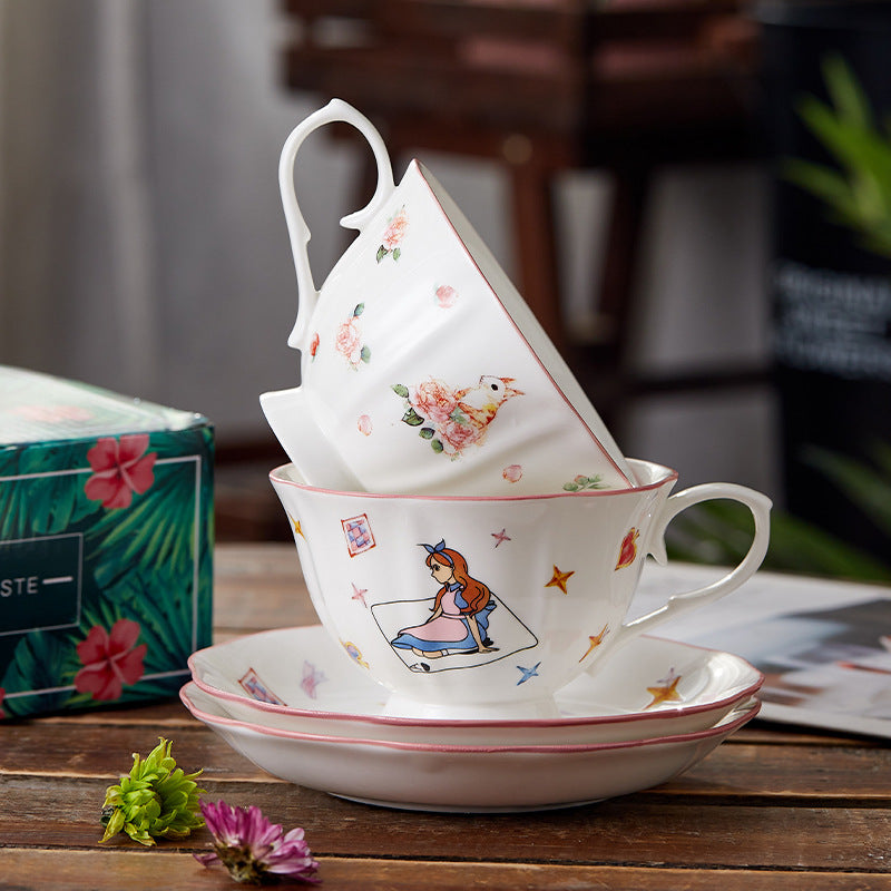 Retro Ceramic Heart Coffee Set for Home Kitchen - Girly Princess & Rabbit Styles