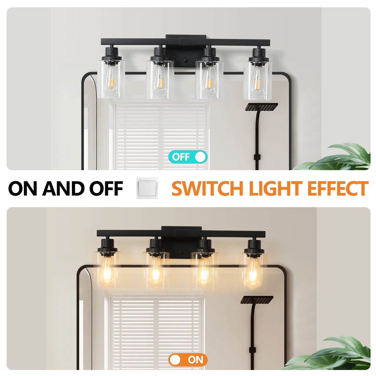 4-Light Black Bathroom Vanity Light Fixture with Glass Shades