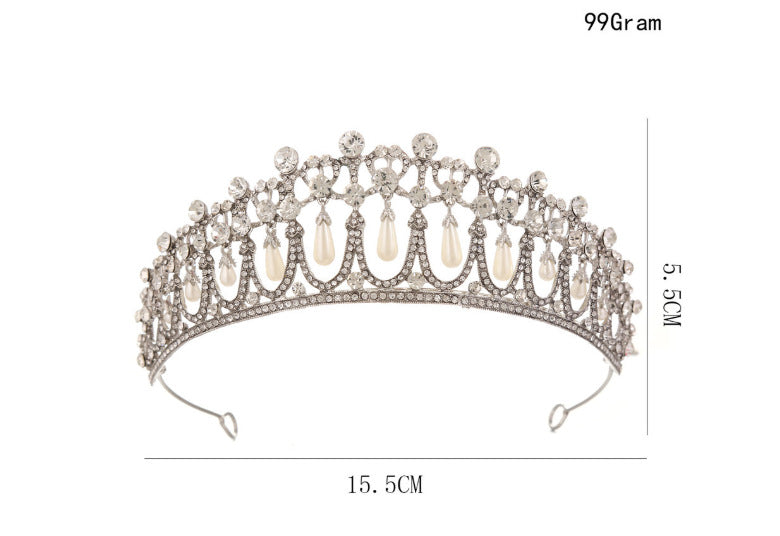 Pearl Crystal Headband Crown for Bridal & Special Occasions White