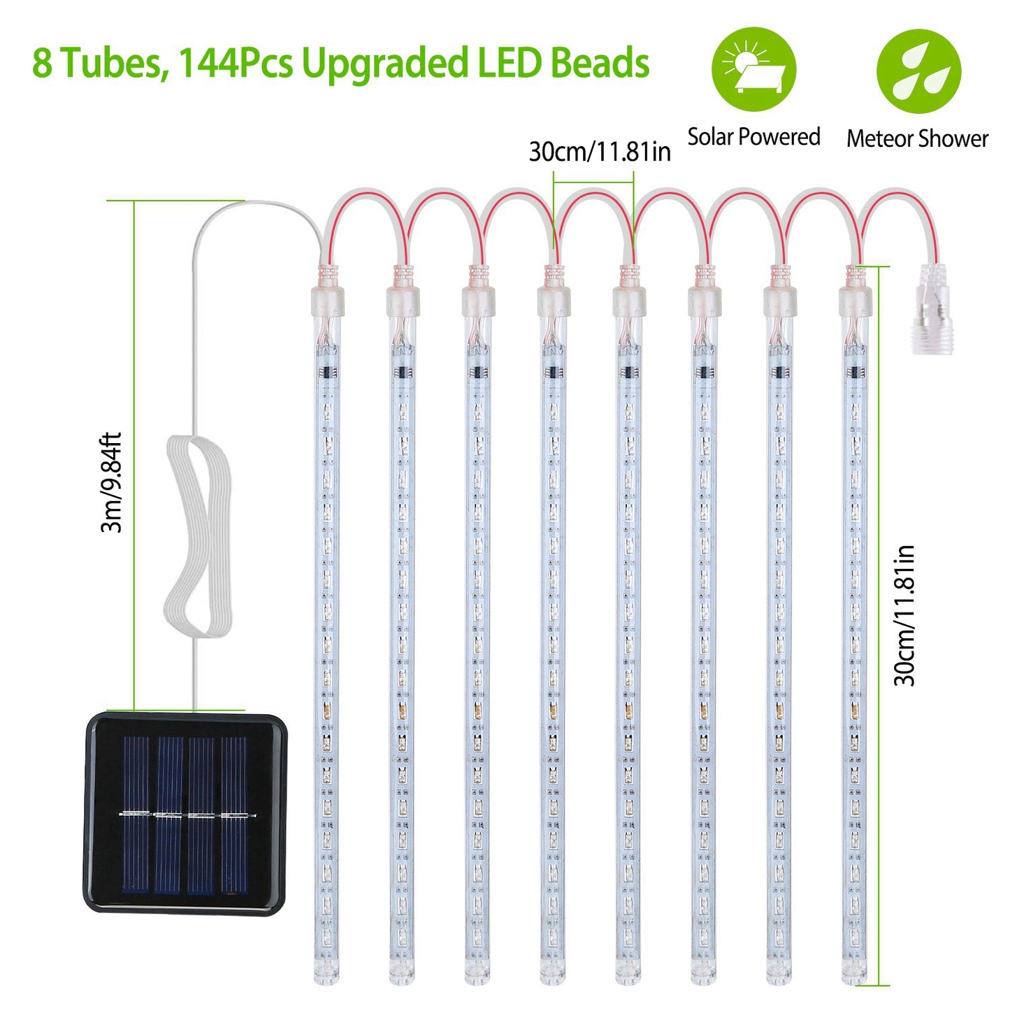 Solar Powered Meteor Shower String Lights - 9.84FT Decorative Raindrop Lights