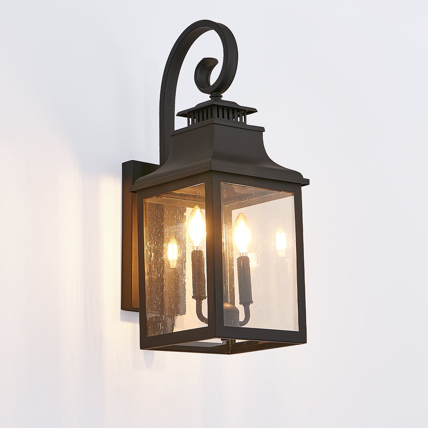 Outdoor Wall Lantern Light - 2-Pack Vintage Black Metal Sconce