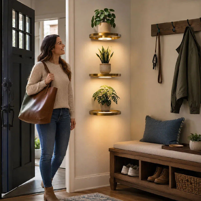 Floating Plant Shelf with LED Light Wall Mount Modern Minimalist Home Decor