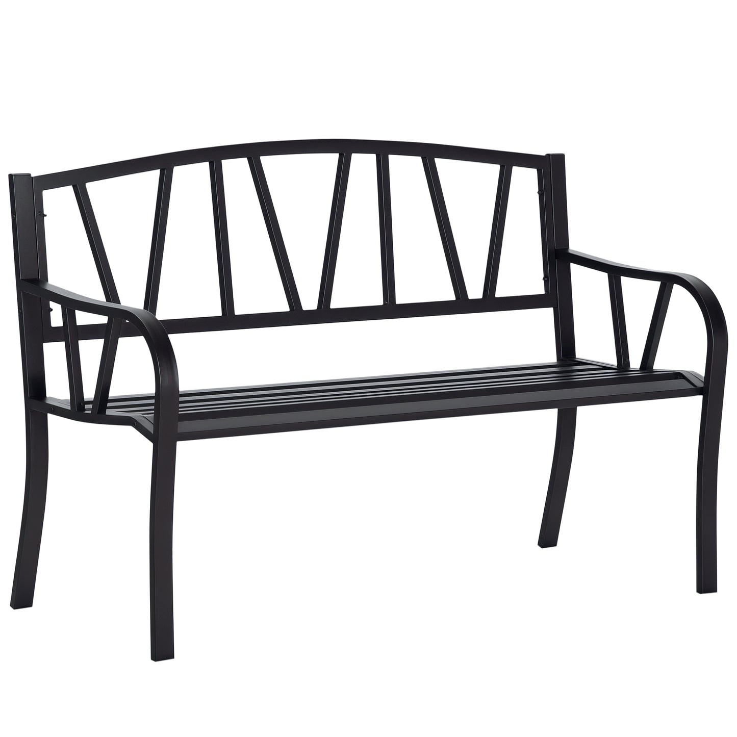 50" Outdoor Metal Bench with V-Shaped Backrest - Black