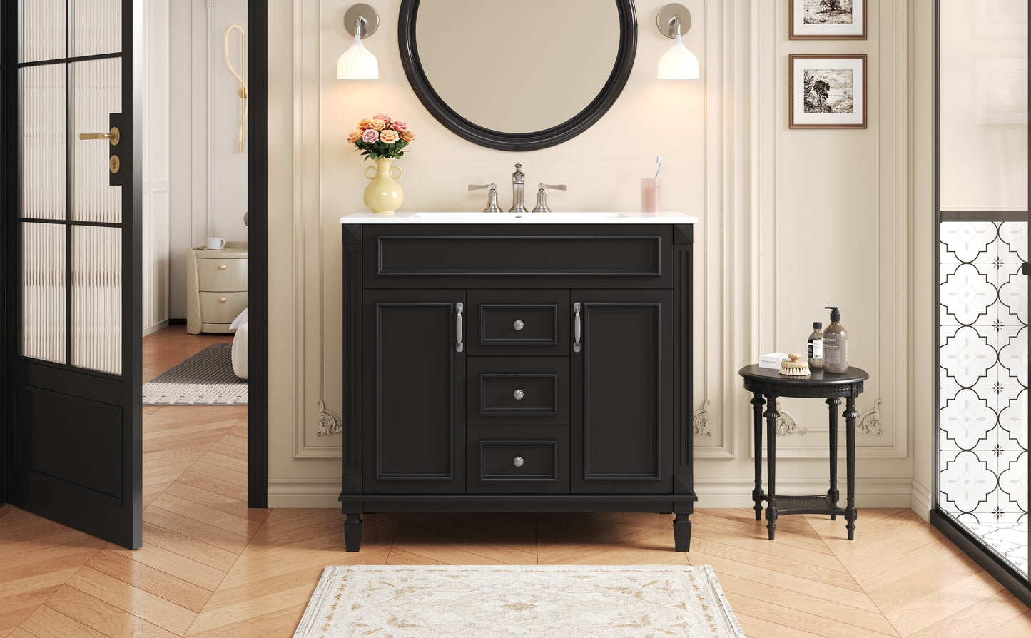 36-Inch Black Bathroom Vanity with Sink & Storage Cabinet