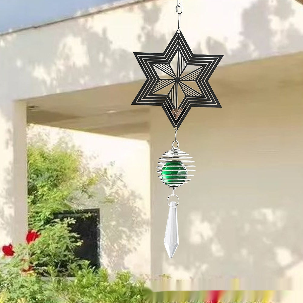 Crystal Star Wind Chime - Rotating 3D Snowflake Pendant for Garden & Home Decor
