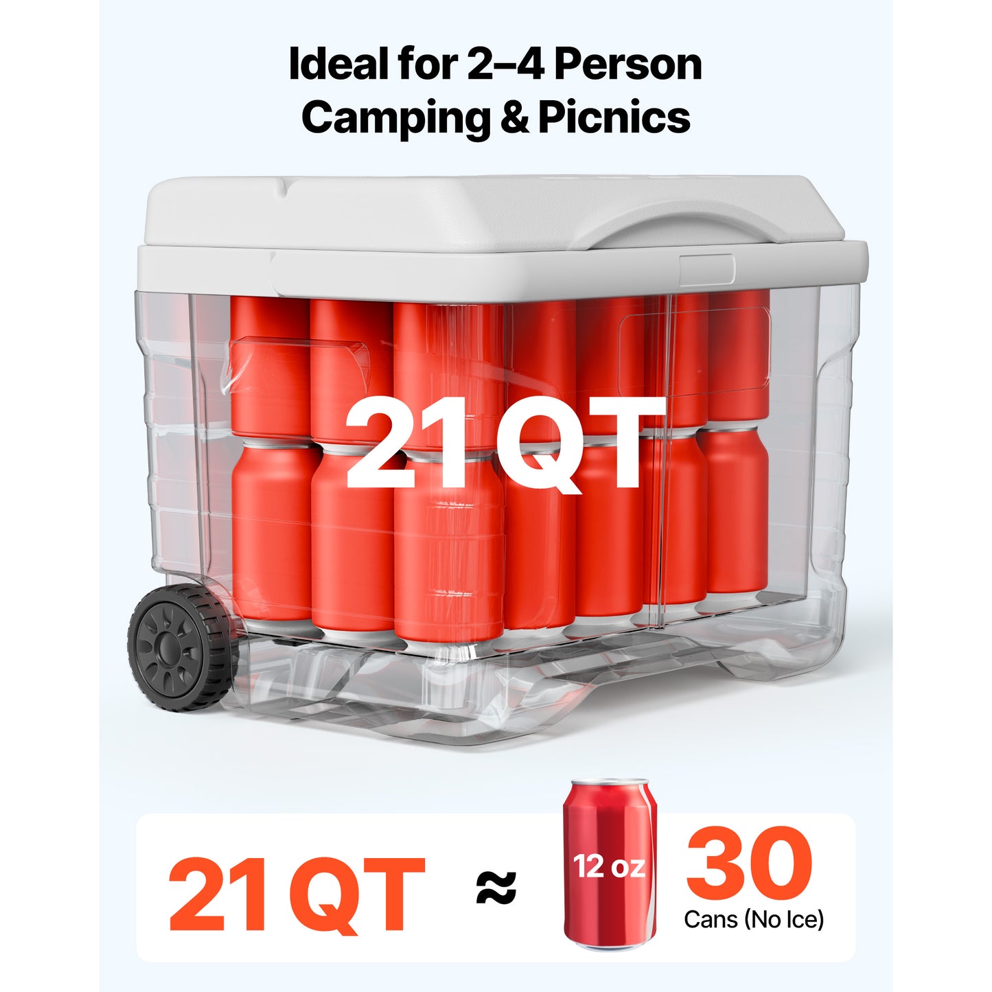21QT Portable Rolling Cooler with Wheels - Leak-Resistant Insulated Cooler for Outdoor Picnics and Camping
