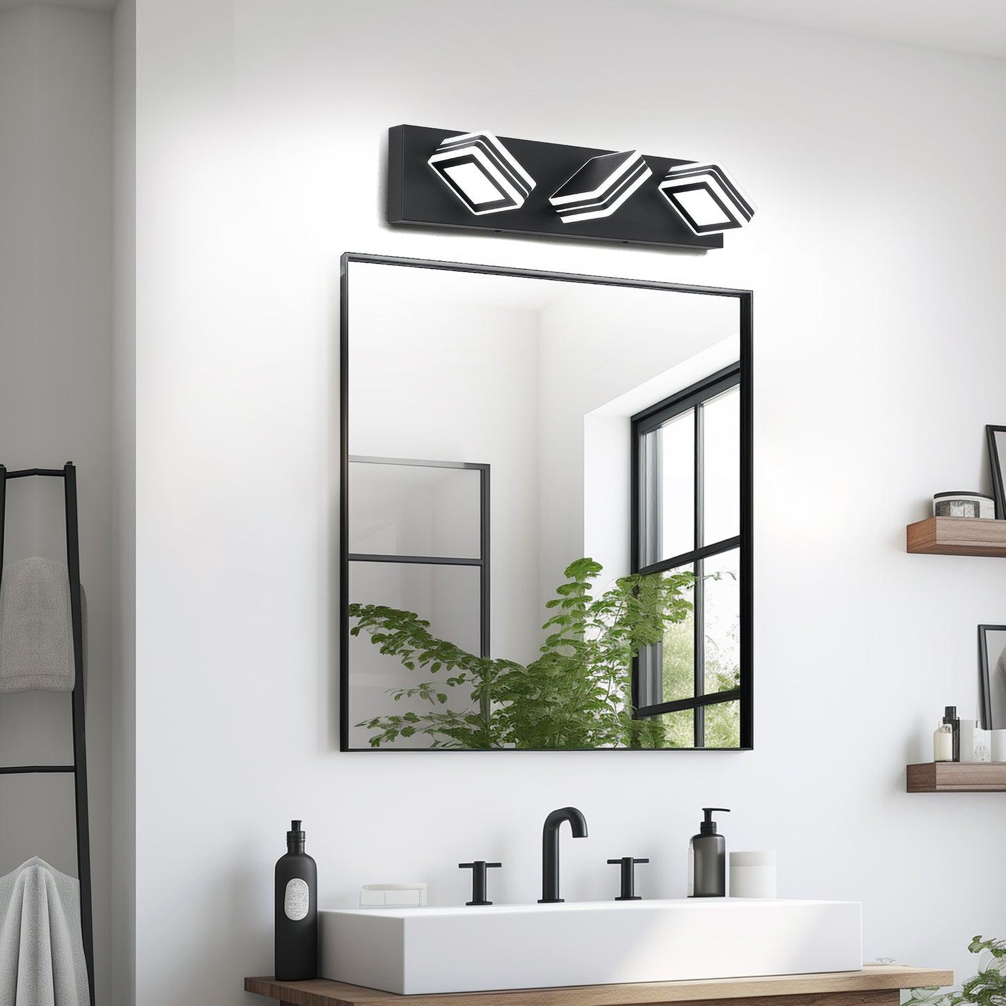 Matte Black LED Vanity Light Fixtures 3-Light Wall Sconce for Bathroom