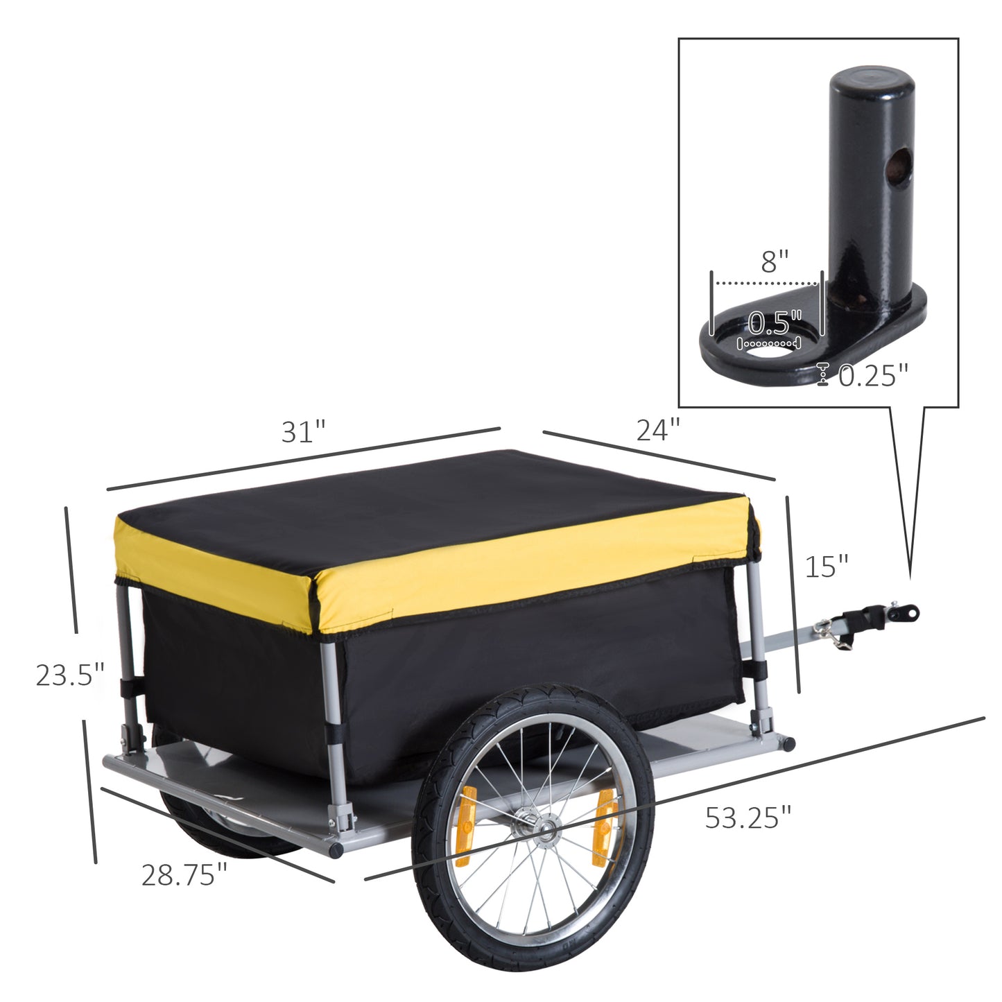 Bicycle Cargo Trailer with Removable Cover - Fits 20"-26" Wheels, Yellow
