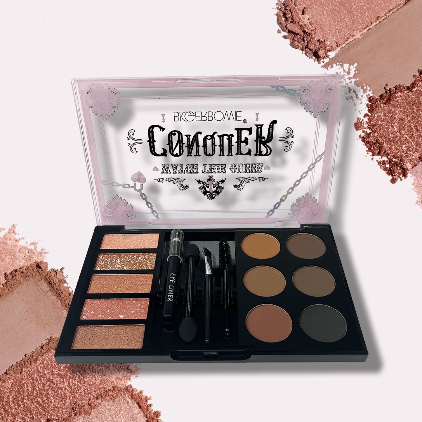 Eyebrow Makeup Palette Kit with Brow Powder and Stencils - Pink