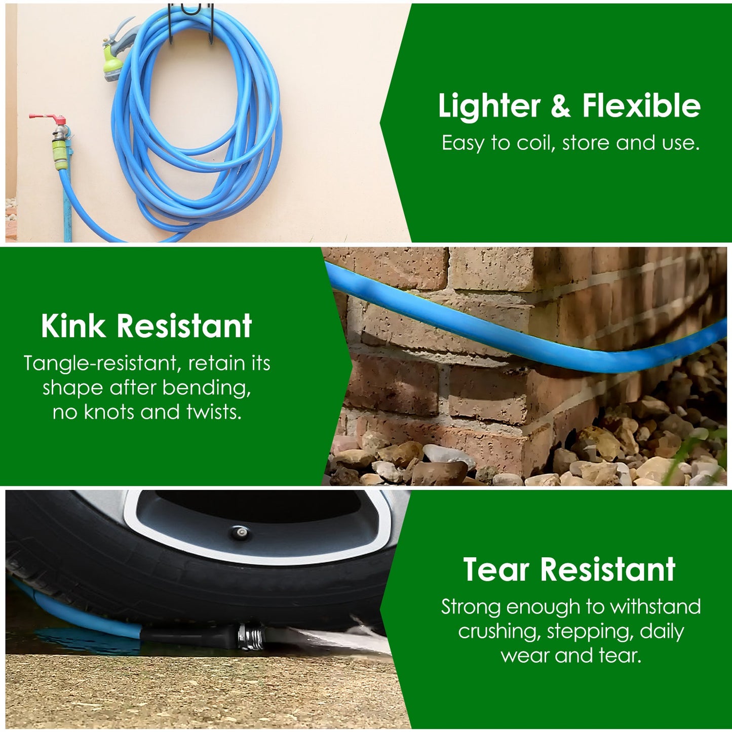 Heavy Duty Flexible Garden Hose - Kink-Free, Leak-Resistant, 3-Layer PVC