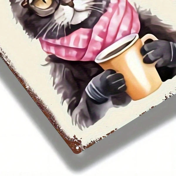 Vintage Black Cat Coffee Metal Sign - 8x12 Inch Tin Plaque