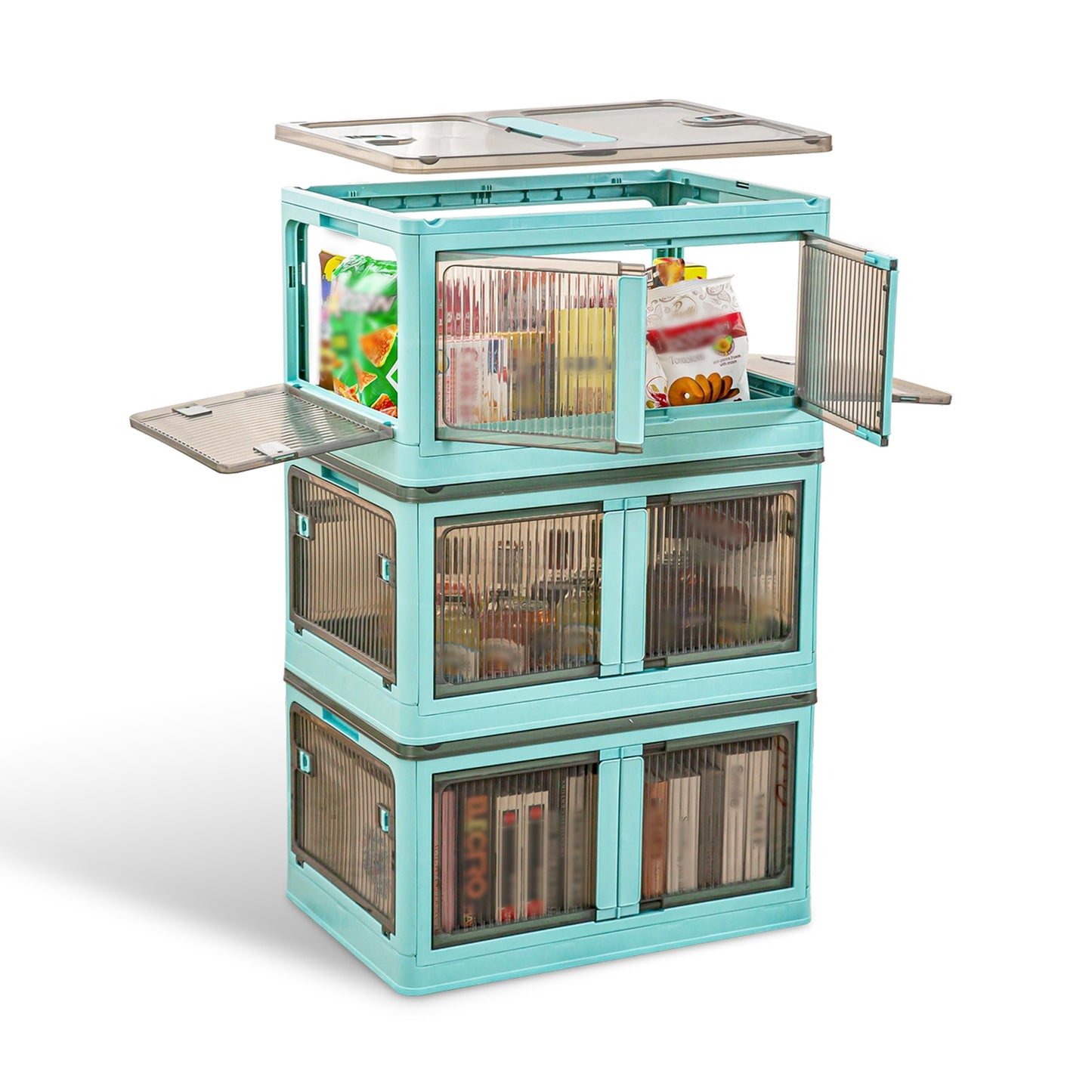 3Pcs Foldable Storage Bins With Lid 4 Doors Collapsible Stackable