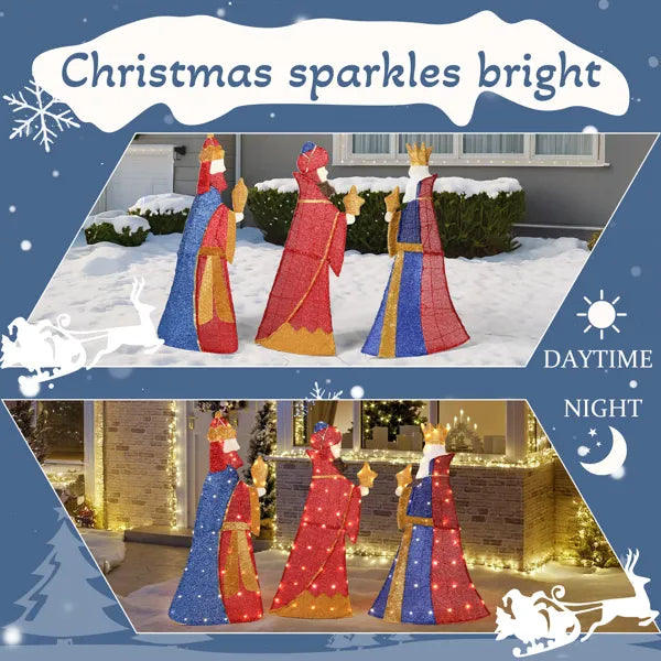 Lighted Three Kings Christmas Decorations Set - 80 LED Lights