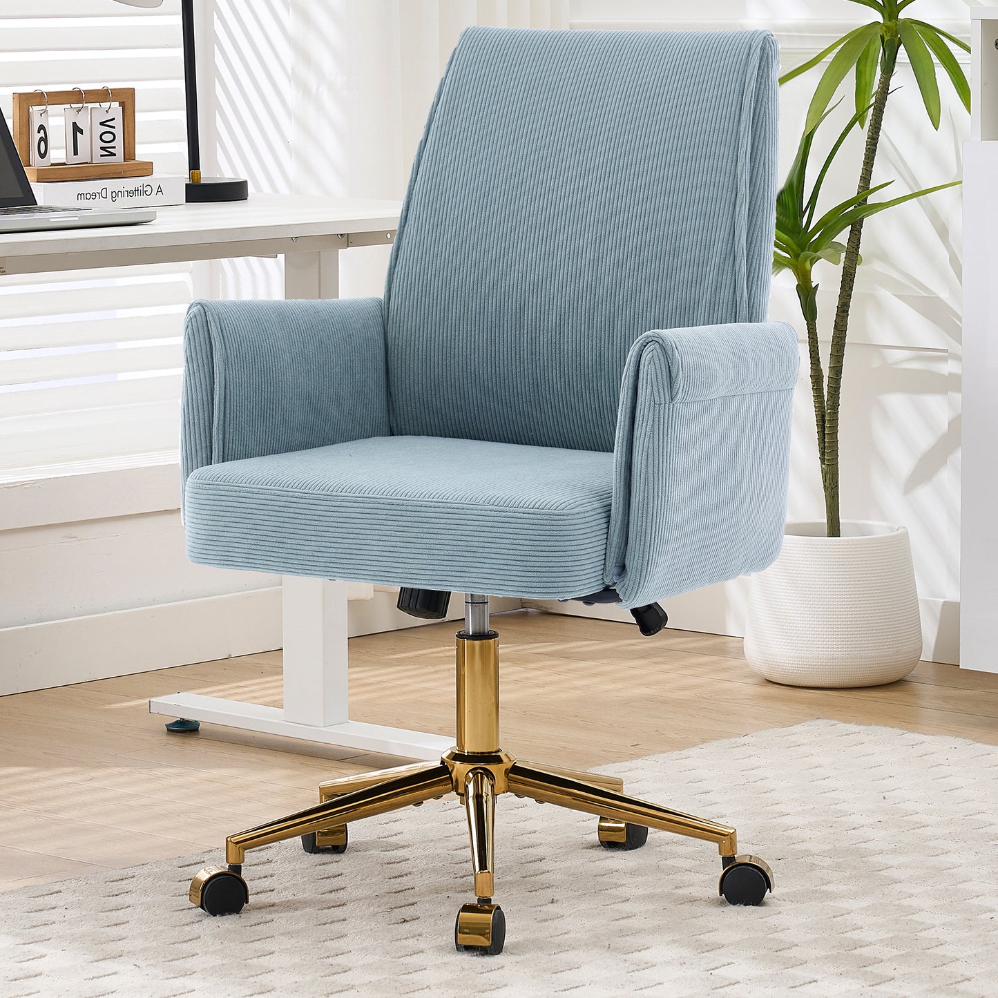 Ergonomic Mid-Back Office Chair - Striped Fabric, Blue
