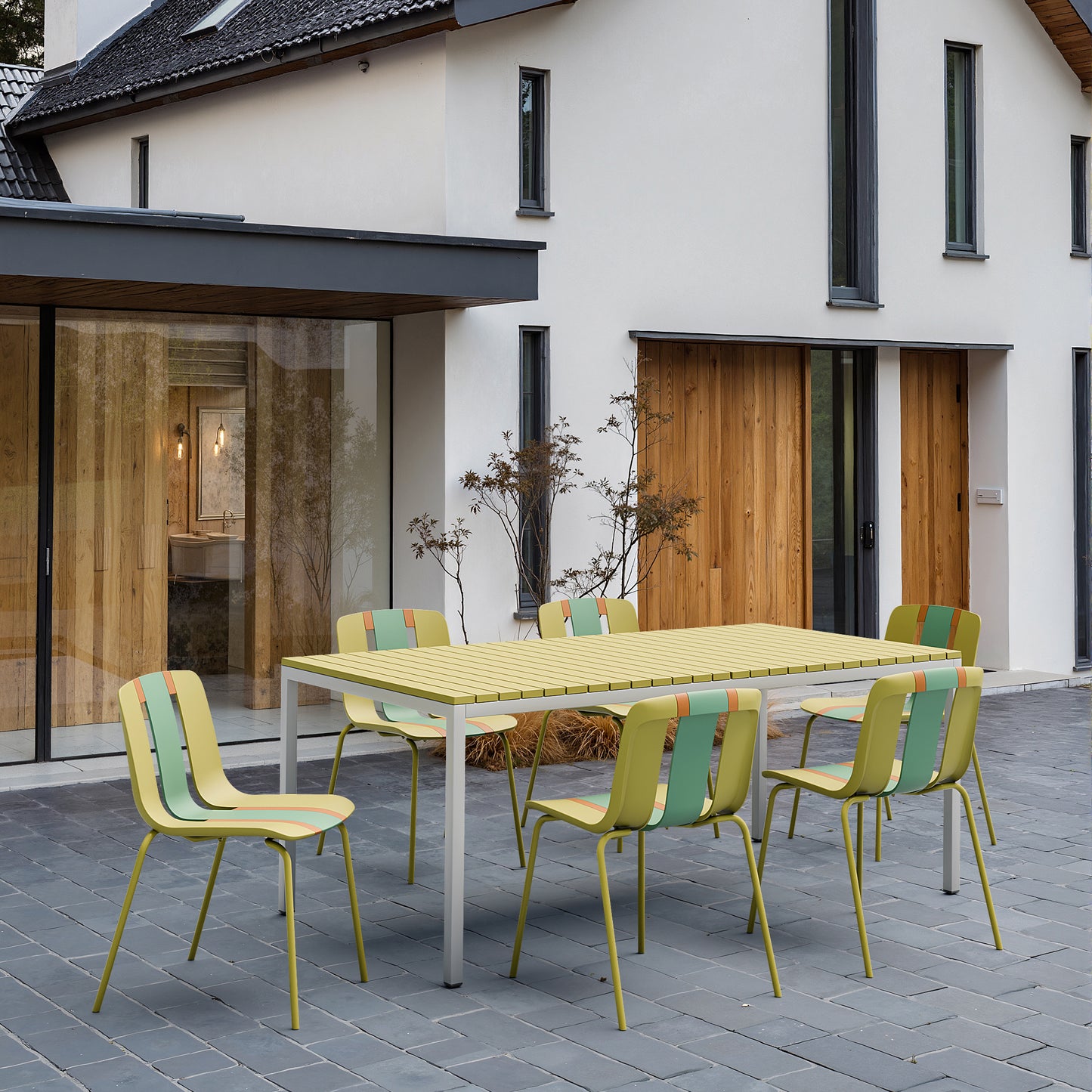 4-Pack Modern Striped Color Block Chairs - Indoor/Outdoor Seating