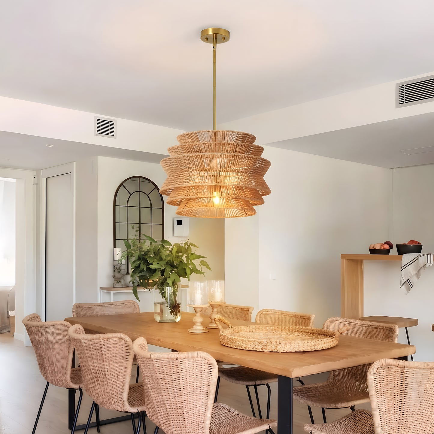 17.3-Inch Hand-Woven Rattan Pendant Light for Dining & Living Room - Rustic Coastal Ceiling Chandelier