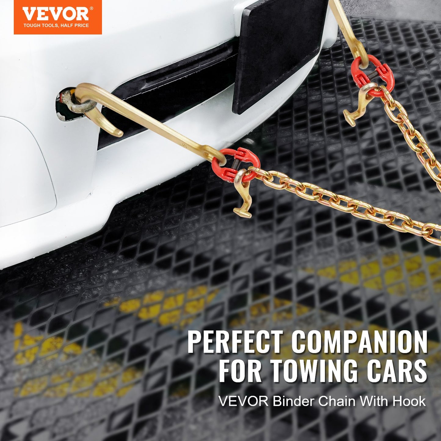 G80 Tow Chain with V-Hook and Grab Hook - Heavy Duty 15600lbs Load Capacity