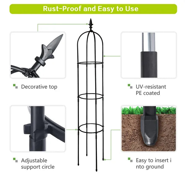 6.2ft Garden Obelisk Trellis for Climbing Plants, Vines & Flowers - Black