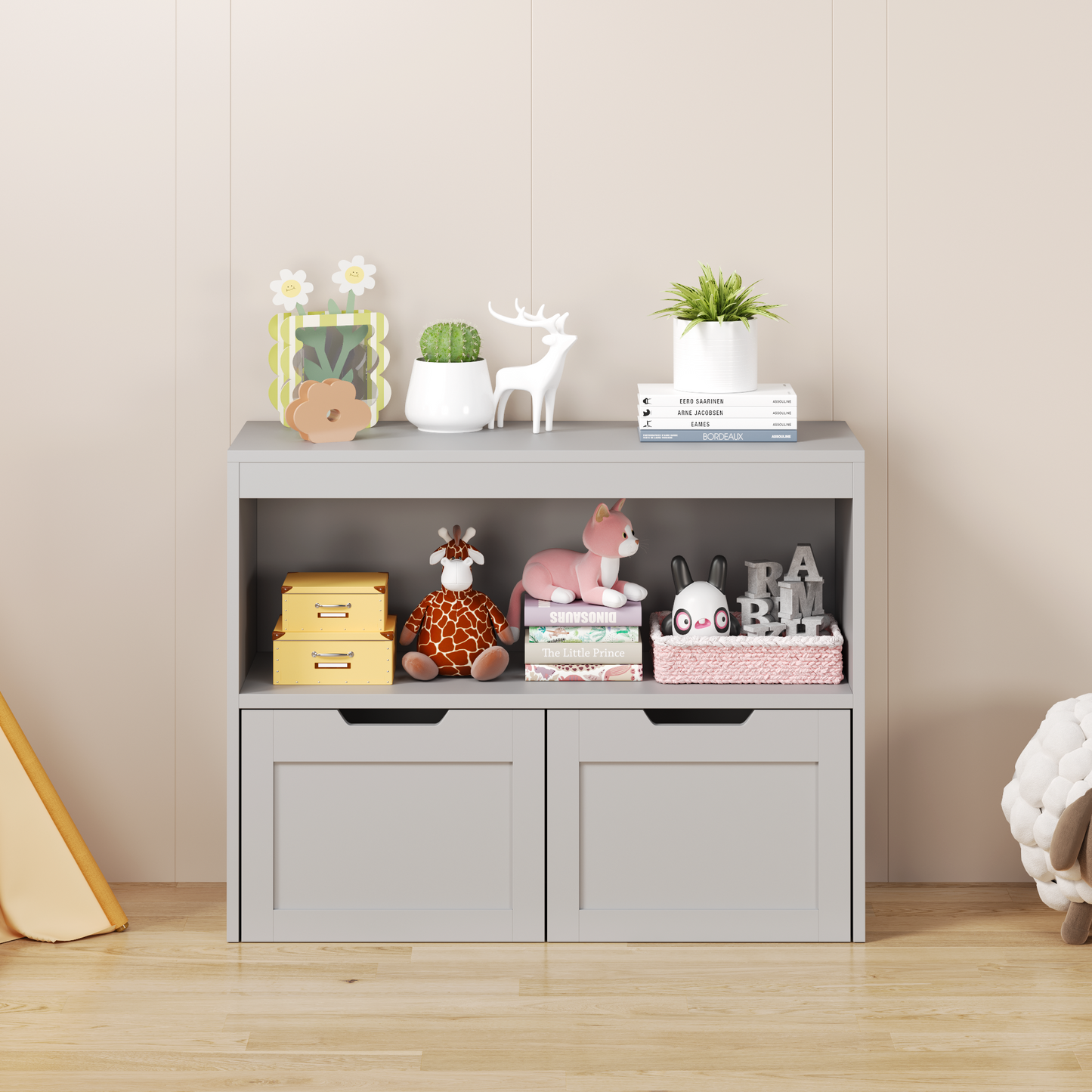 Gray Book Organizer & Toy Storage Cabinet - Large Capacity