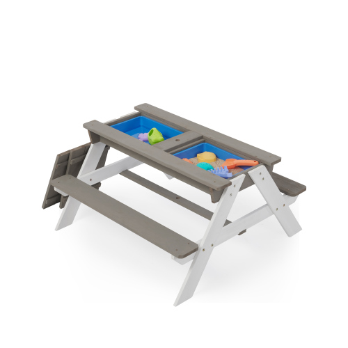 3-in-1 Kids Outdoor Wooden Picnic Table with Umbrella - Grey