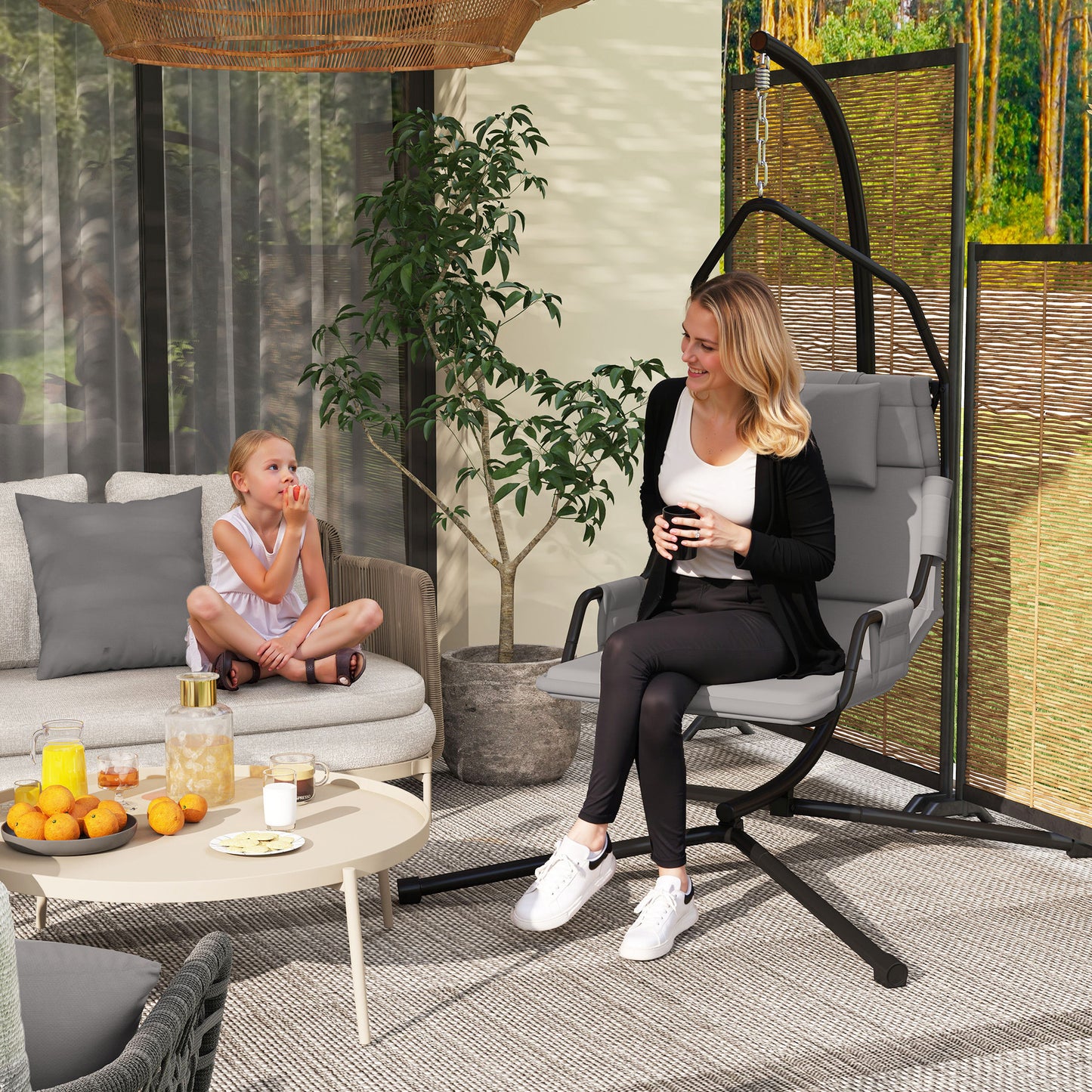Hanging Hammock Chair with Stand and Cushion - Gray
