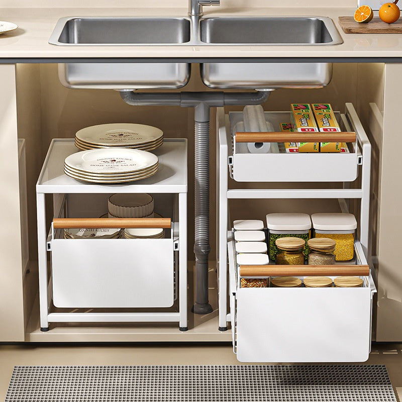 Installation-Free Kitchen Square-Tube Dish Cabinet with Multi-Tier Drawer Storage