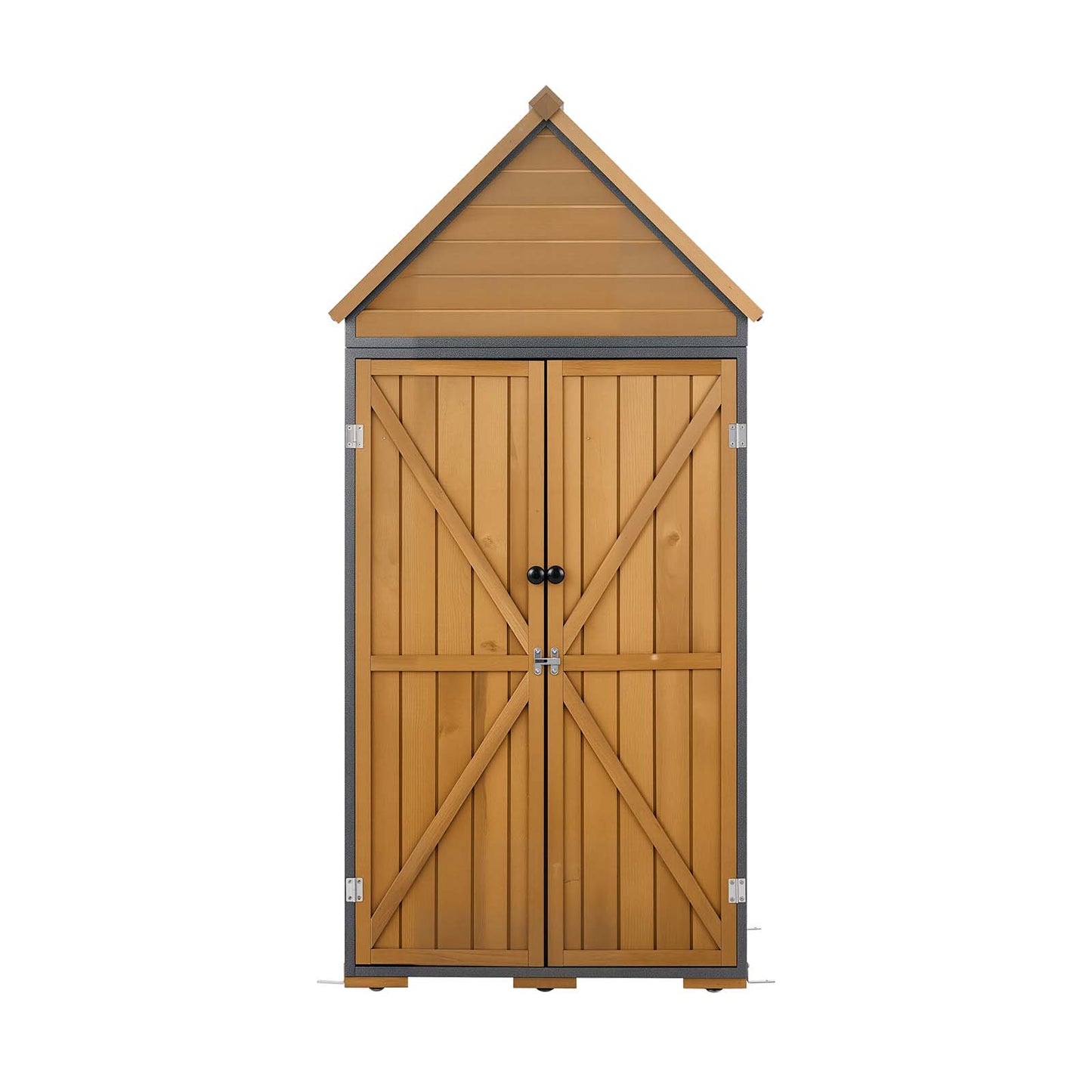 Wood & Metal Garden Tool Storage Shed - Waterproof Lockable Outdoor Cabinet with Shelves and Floor, Brown