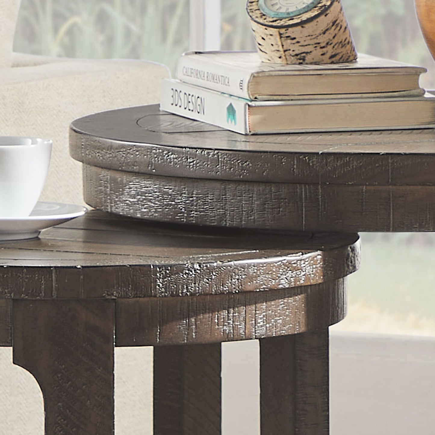 24-Inch 2-Piece Curved Round Coffee Table Set - Dark Brown