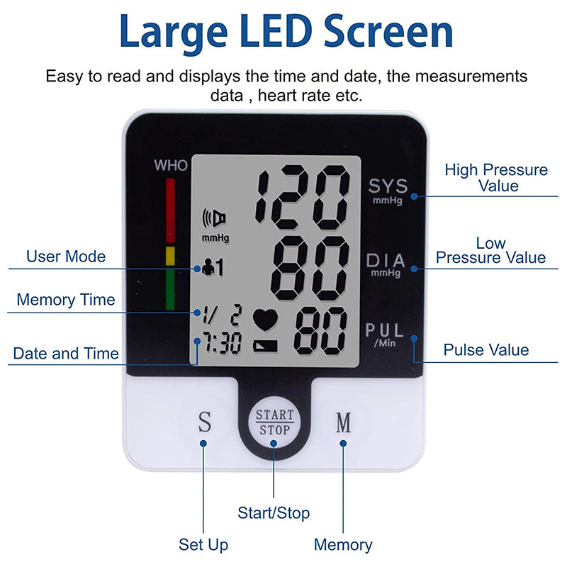 Automatic Wrist Blood Pressure Monitor - Portable Digital Heart Rate Tracker