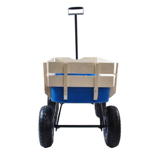 All Terrain Garden Wagon with Wood Railing and Air Tires for Outdoor Use