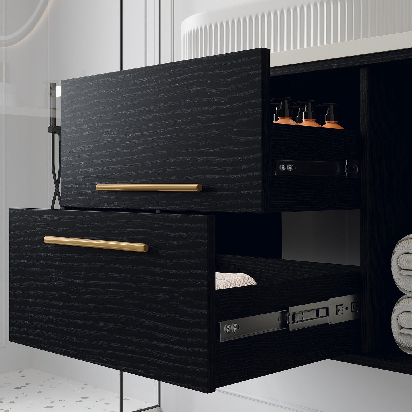 39.4-Inch Wall-Mounted Bathroom Vanity with Oval Sink - Black, Gold, White