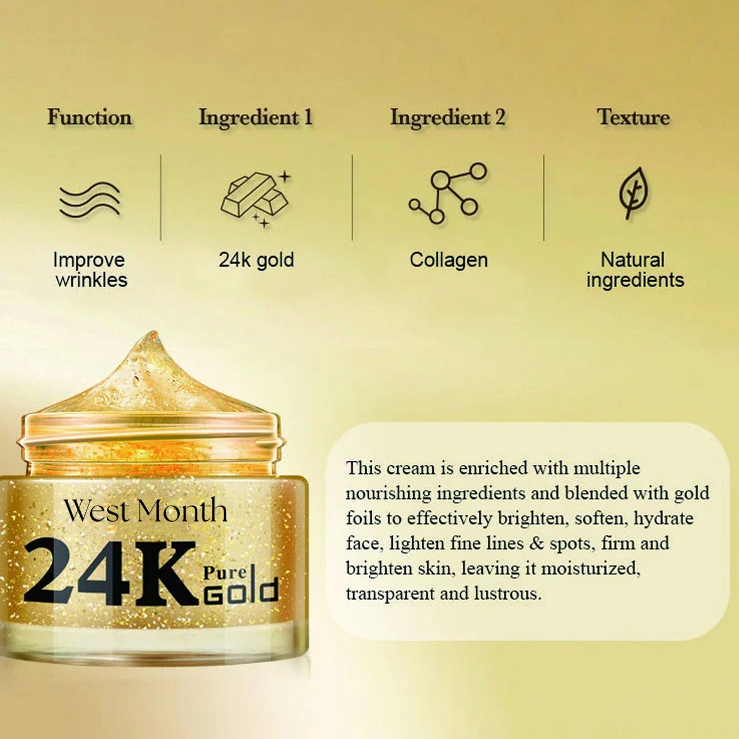 24k Gold Collagen Face Cream - Anti-Aging Moisturizer for Firming Skin