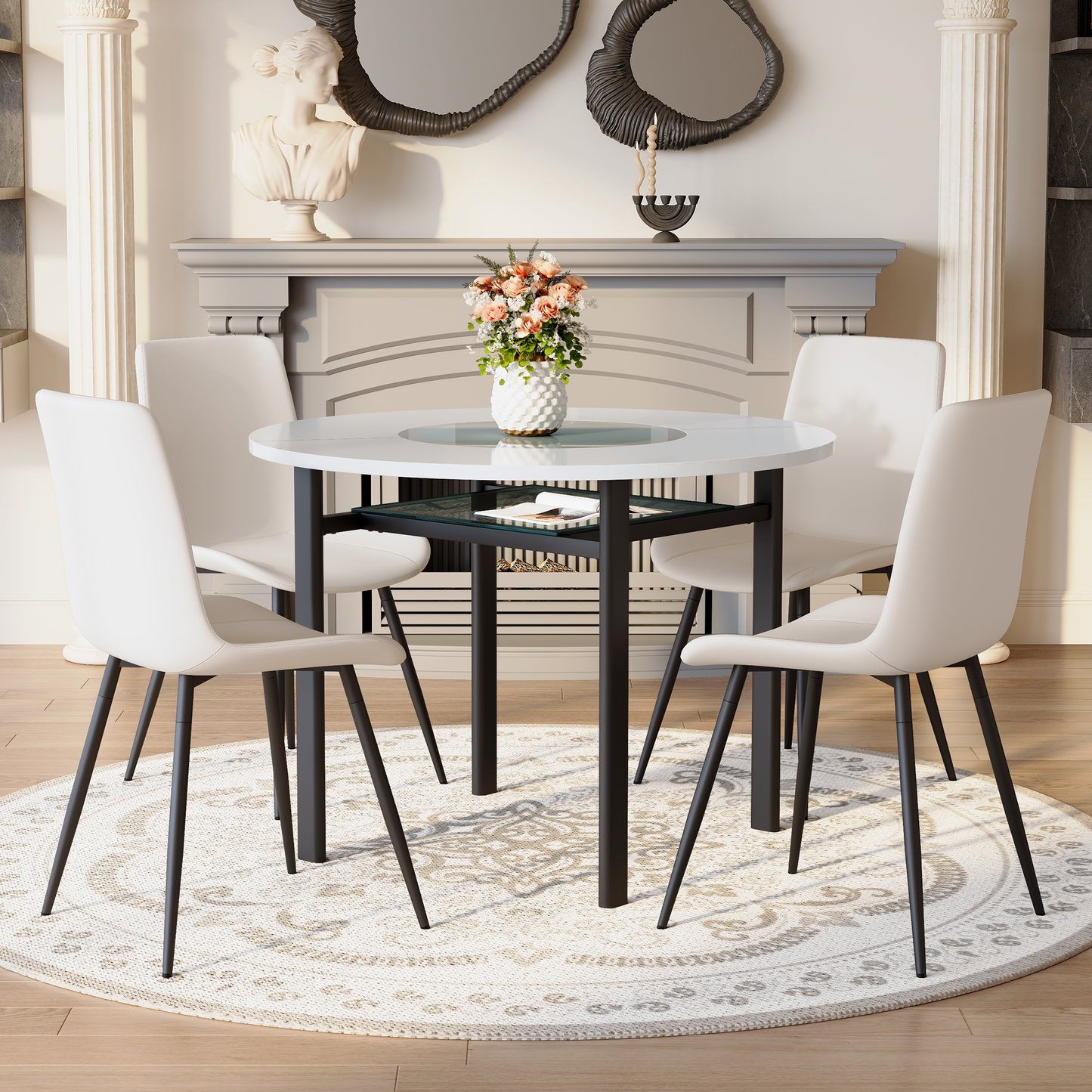 Table And Chair Set.42 Inch Modern Minimalist White Desktop Round